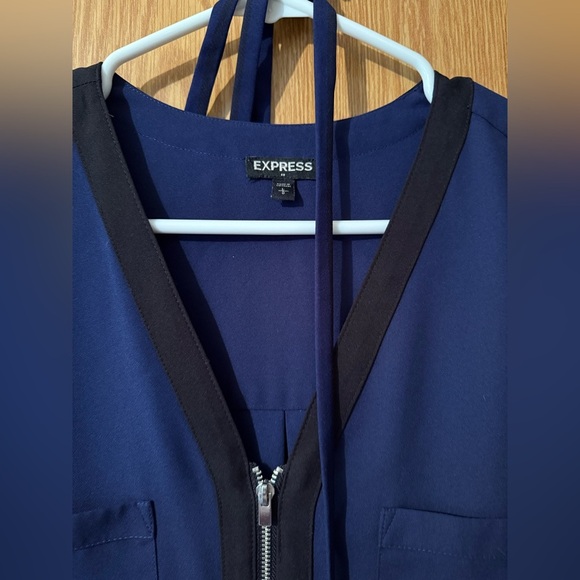 Express Navy Blue Shirt Dress with Black Strip and Belt - Picture 2 of 5